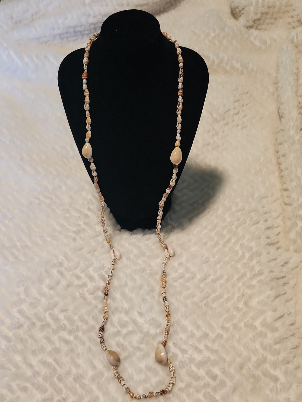 Beige Shell Bead Long Necklace by